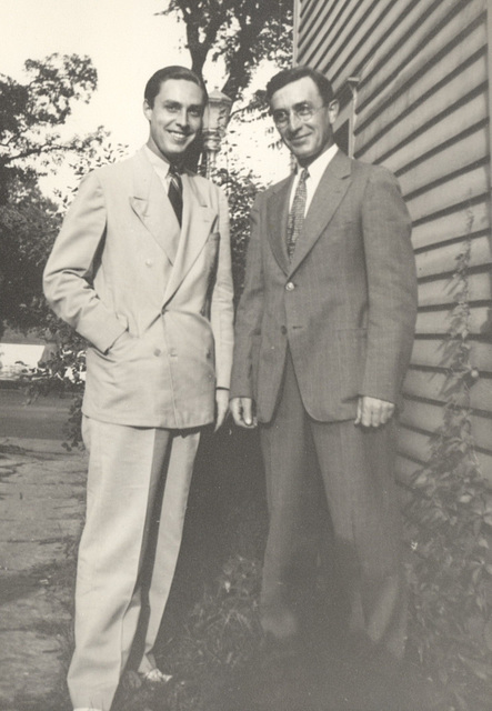 Dad with his father, college days, about 1936