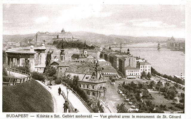 Old postcards of Budapest – View with the monument for St. Gerard