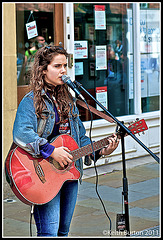 Busking........this very young lady had a gorgeous voice!