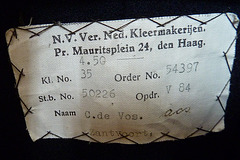 Label inside an railwayman's coat.