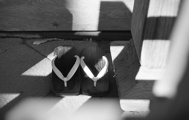 A pair of geta_wooden clogs