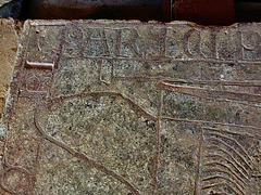 milton abbey dorset,incised tomb slab with lombardic lettering, prob. that of 1256 to abbot william de stokes