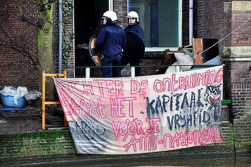 Eviction of squatters out of a building in Leiden