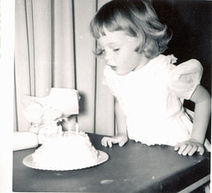 Celebrating her birthday in the Vintage Photos Theme Park.