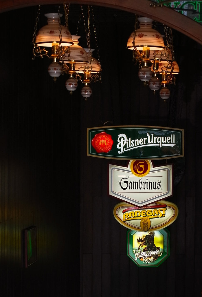 Prague Wenceslas Square Beer Signs