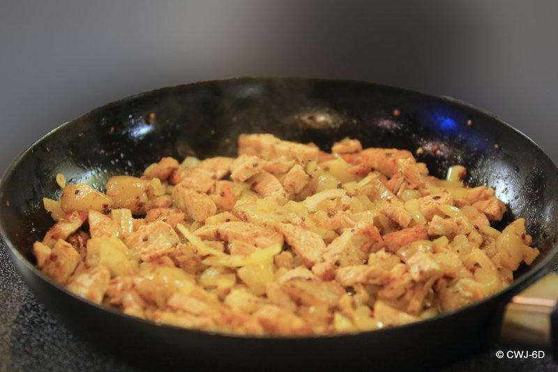 Ras al Hanout diced Turkey breast, chopped  Onions, and diced new potatoes.