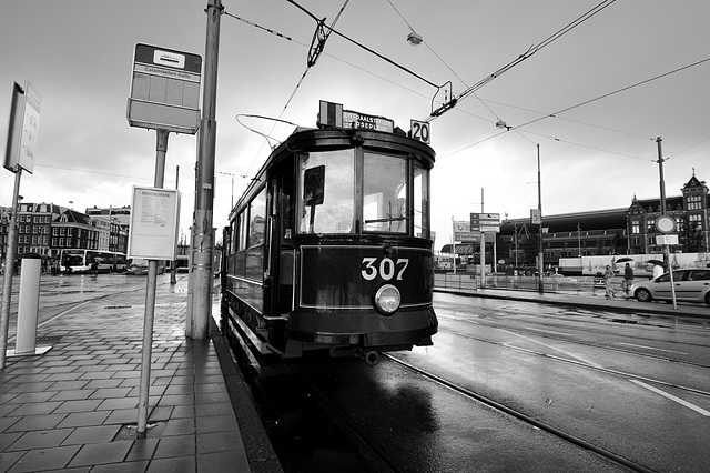 Amsterdam tram 307 in B/W