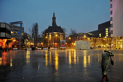 Spui Square in The Hague in the rain