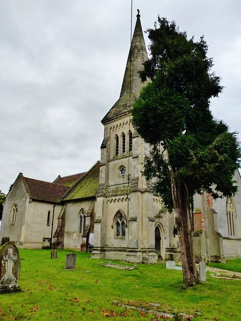 little canfield church , essex, c19 tower,spire, west wall by william ollett jnr 1847