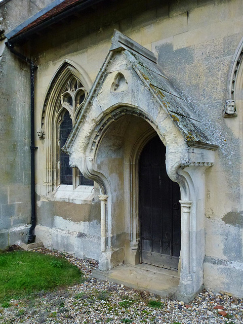 little canfield church , essex, c19 south chancel wall  and porch c.1856 by c.h. cooke