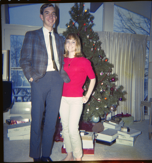 Joe College, home for the holidays with sister, Karen.  Christmas, 1965