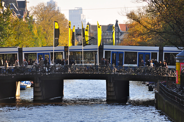 Tram on one of Amsterdam's many bridges