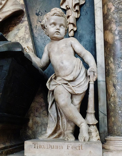 christ church spitalfields, london,detail of tomb of edward peck, 1736, signed by thomas dunn, the mason who built the church , peck had promoted its building and laid the foundation stone.