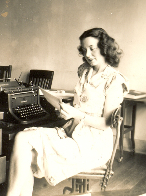 Mom at her Underwood...on the job, about 1940, New Orleans