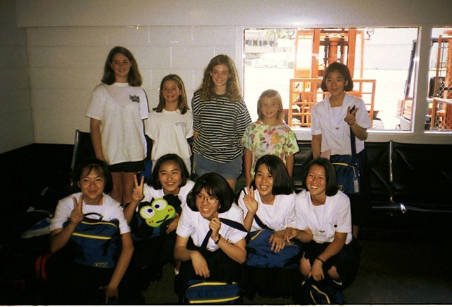 Friendly Japanese School Girls at the Airport