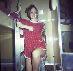 Climbing to an upper berth on the Panama Limited, Chicago to New Orleans, 1967.