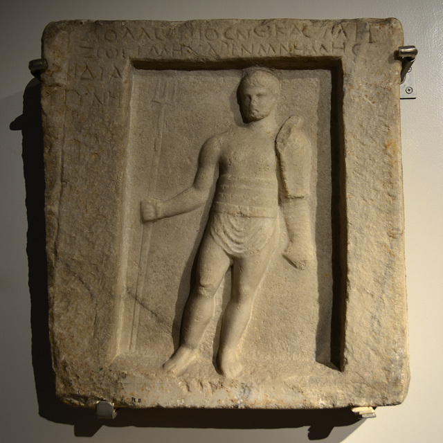 Museum of Antiquities – Gravestone for the gladiator Apollonios Museum of Antiquities – Gravestone for the gladiator Apollonios