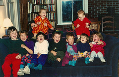 Colin, Anneka, Gabriel, Rylan, Lizzie, Owen, Amelia, and Nevan and Ariel in the back, 1992