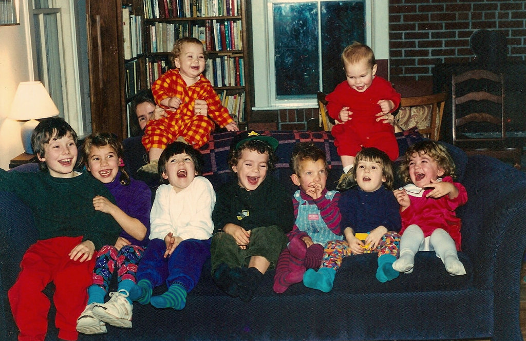 Colin, Anneka, Gabriel, Rylan, Lizzie, Owen, Amelia, and Nevan and Ariel in the back, 1992