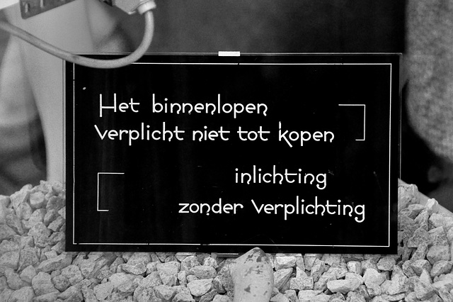 Pootjesglas – Het binnenlopen verplicht niet tot kopen inlichting zonder verplichting