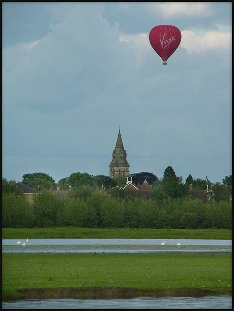 Virgin balloon over Port Meadow