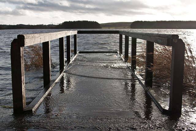 Flooded fishing dock on Loch Ore