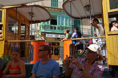 the tram goes through the town square