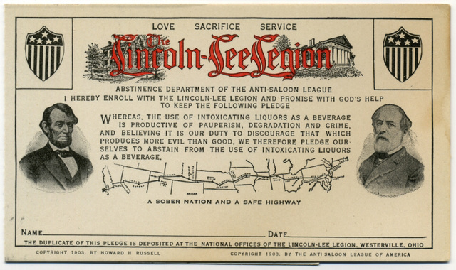 Lincoln-Lee Legion Pledge Card, 1903