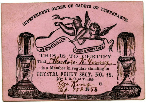 Theodore K. Young, Independent Order of Cadets of Temperance, 1858