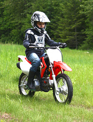 Luke trying out the new dirt bike.