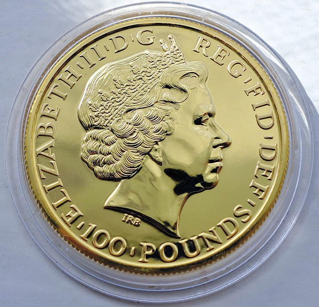 UK gold £100 coin.