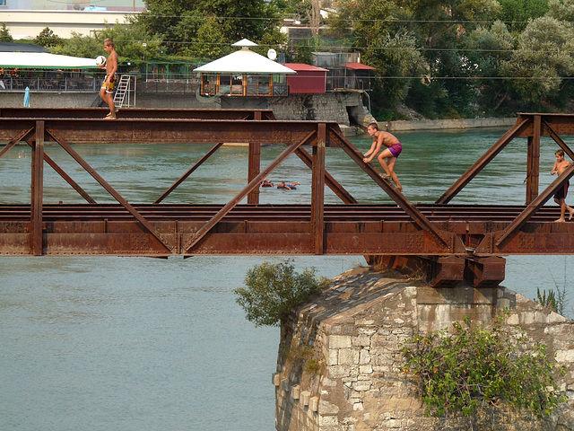 Shkodra- Boys on a Railway Bridge