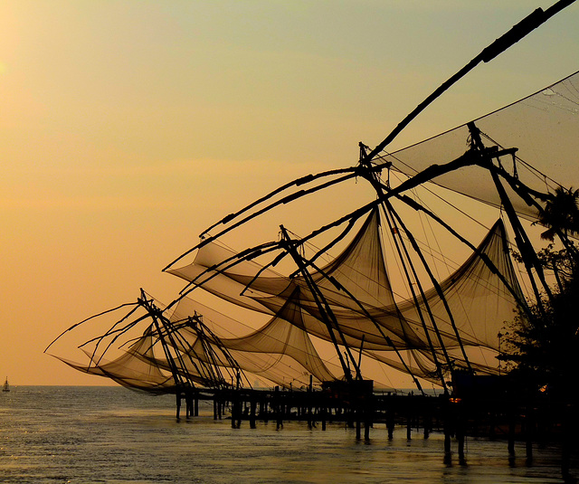 Chinese Fishing Nets at Sundown