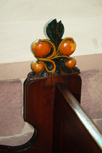 Detail of Pew End, Saint Michael's Church, Birchover, Derbyshire