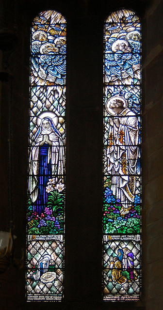Memorial window to Mary Elizabeth Sarah Olivier by AJ Davies of the Bromsgrove Guild, east end of north aisle, St Thomas' Church, Normanton, Derby