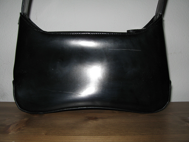 Thrifted black purse, before