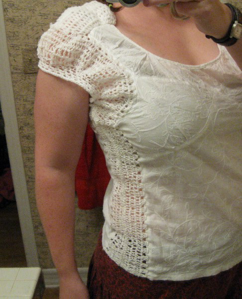 Crochet-altered white blouse