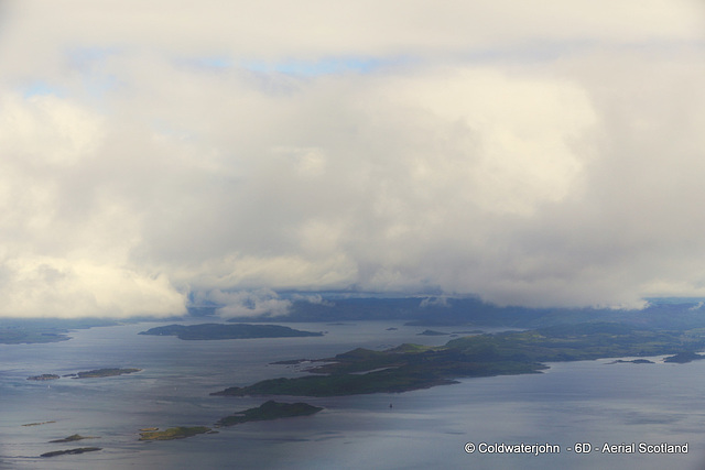 Aerial West Coast Scotland - Weather front approaching Crinan