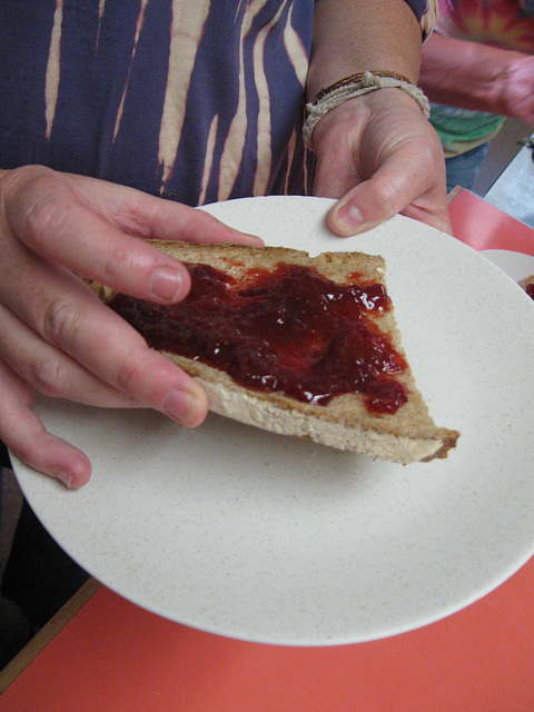 Fresh-made jam on bread