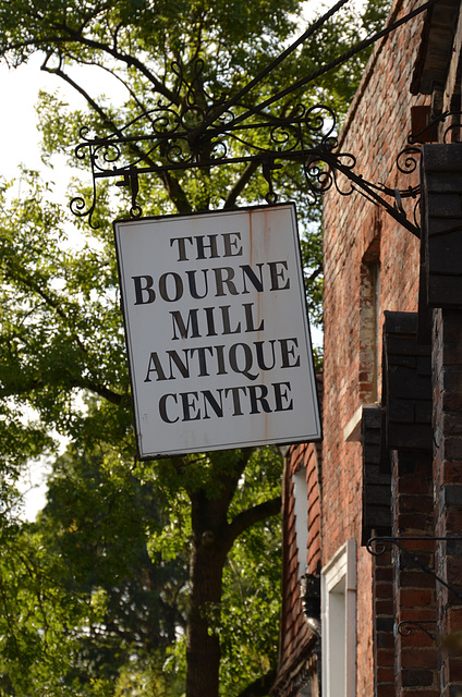 The Bourne Mill Antiques Centre sign
