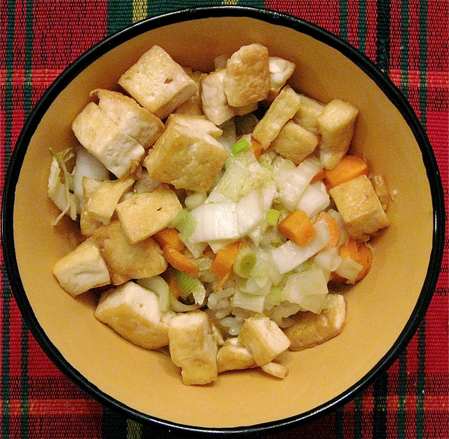 Fried tofu, green curry, cabbage, etc.