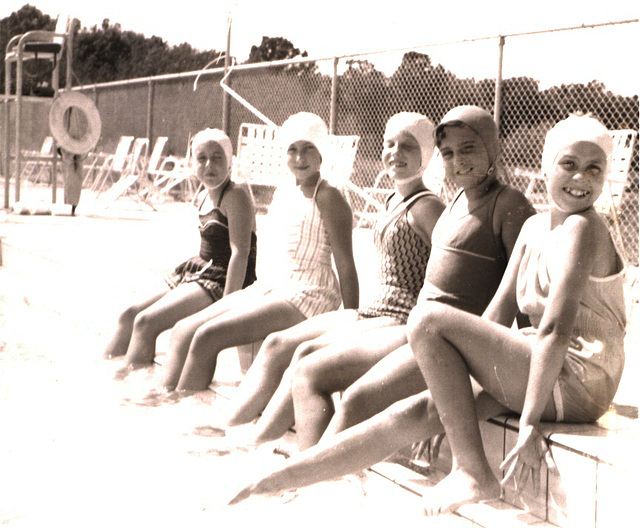 My sister and her friends at the pool, c. 1960