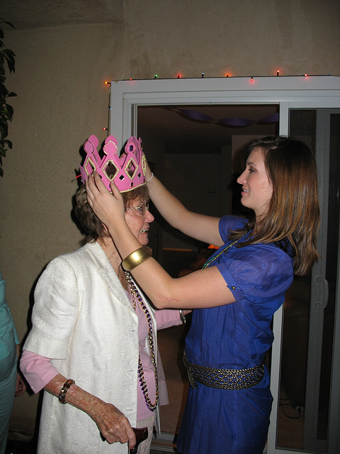 Emily adjusts the crown she made for mom