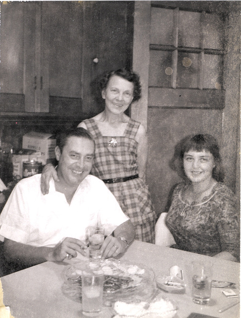 Dad, Aunt Esther and I can't remember the woman on the right.