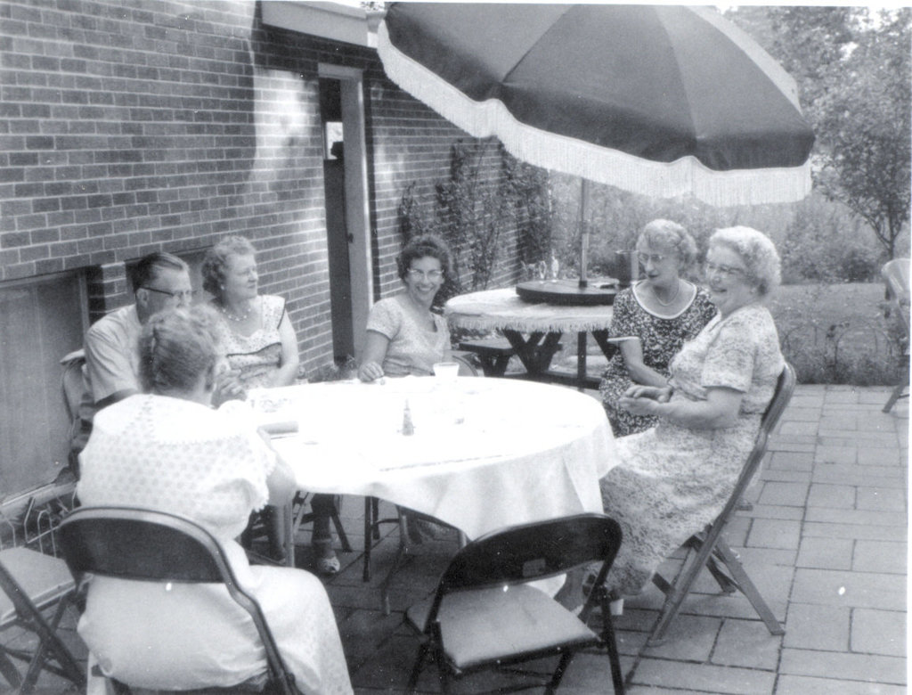 Great Uncle Harry Kaestner and Aunt Helen, his wife; Barbara Kaestner, their daughter-in-law; Great Aunt Kate Grossenbach, grandpa's sister; Grandma Grossenbach, Dad's mother.