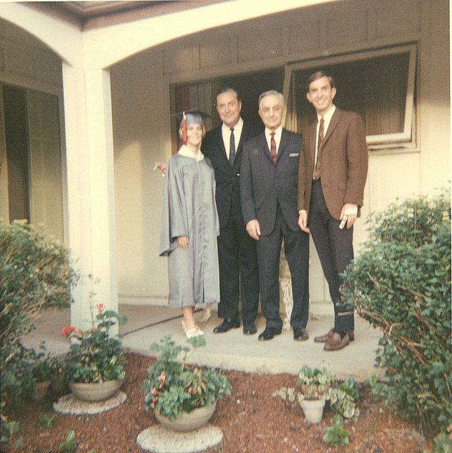 Karen, Carl, Grandpa Rudy and Rick.  Karen's h.s. graduation, June 1967