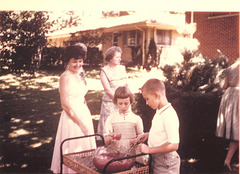 Alice and Aunt Helen with John and Barbara Kaestner's children getting punch