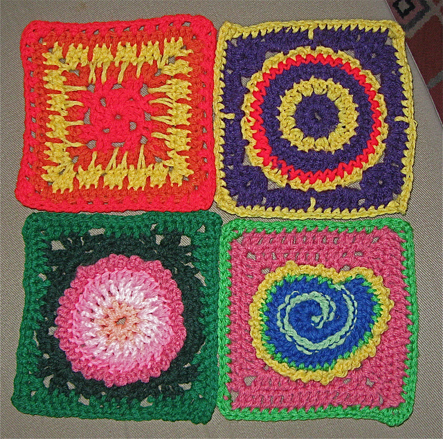 Four six-inch crochet squares