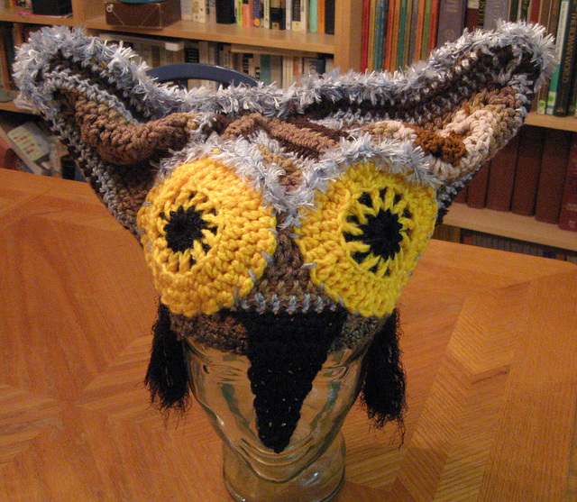 Owl headpiece, on stand