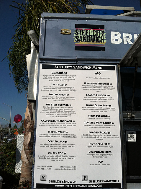 Steel City Sandwich menu